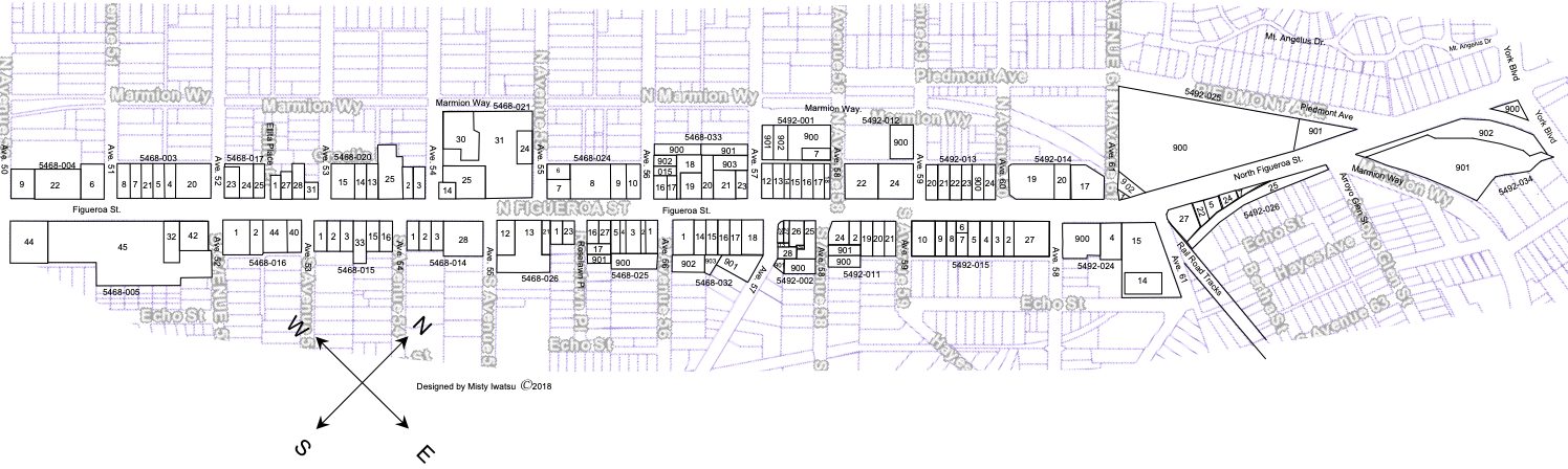 Parcel map of the Highland Park BID along North Figueroa from Avenue 50 to York Boulevard