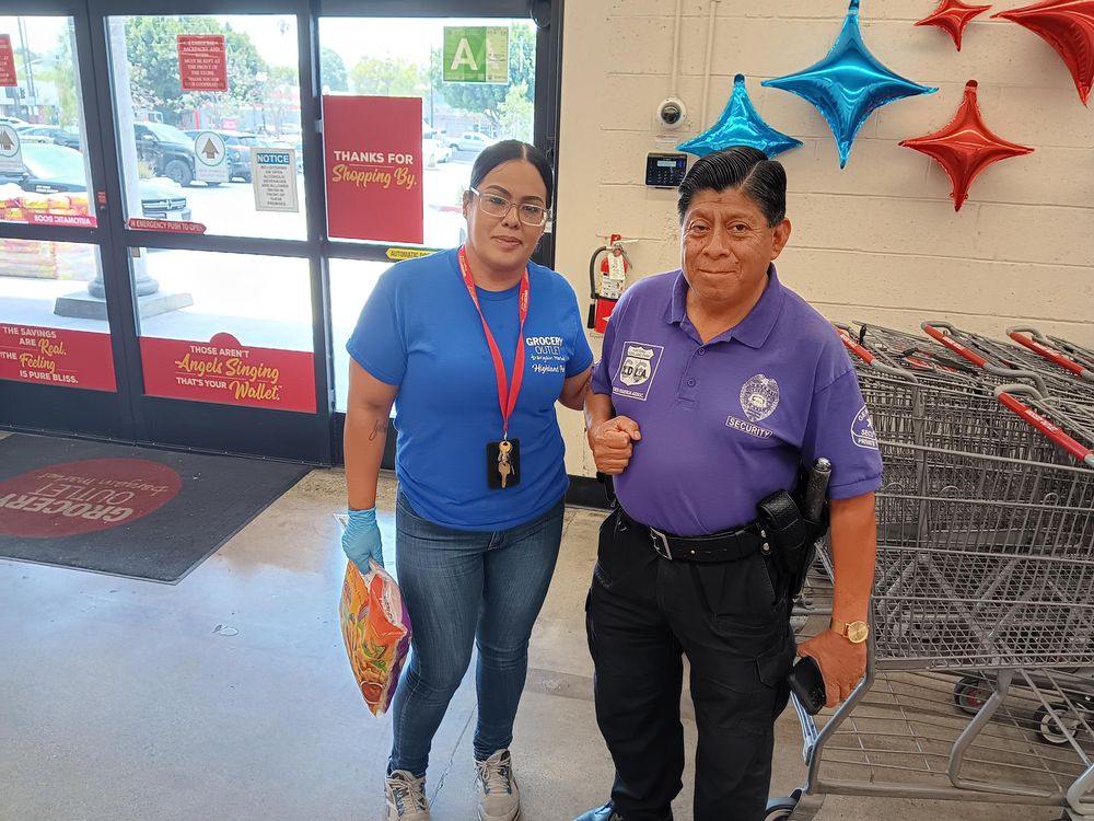 BID security officer visiting Grocery Outlet